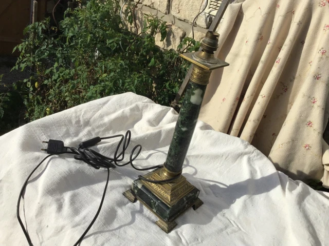 Ancien GRAND PIED De LAMPE Colonne En MARBRE Et Bronze  De Style Empire 42 Cm