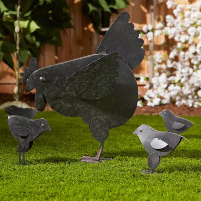 Rustic Metal Hen Chicks Garden Outdoor Sculpture Lawn Patio Home Yard Art Decor 3