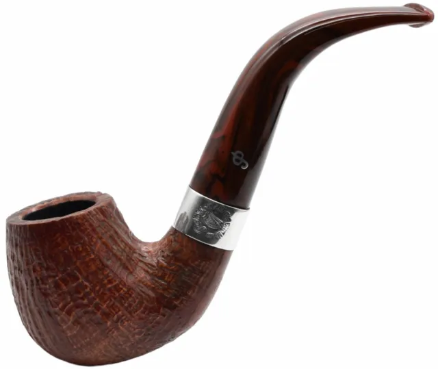 Peterson Irish Harp Sandblast 9mm FILTER Silver Mounted Bent Billiard Pipe (221)