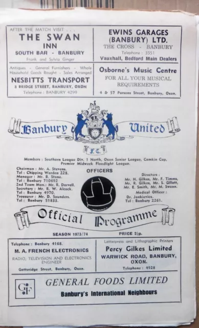 Banbury United V Bletchley 19/1/1974 Southern League - Division 1 North #Exc#