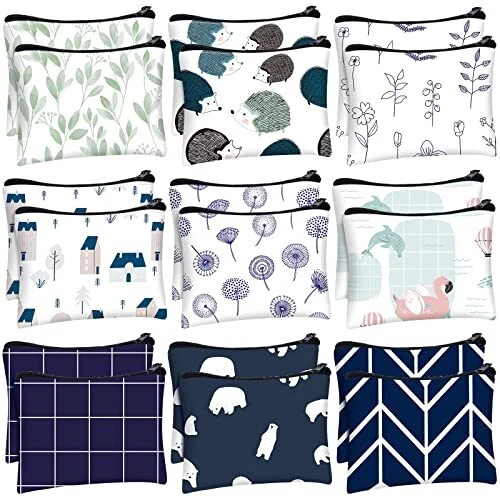 Silkfly 18 Pcs Small Canvas Coin Purse Cute Change Purse for Girls Zipper Coi...