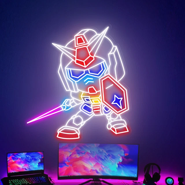 VINTAGE ANIME GUNDAM Neon Sign Led Light Gift Twitch Cartoon Hello