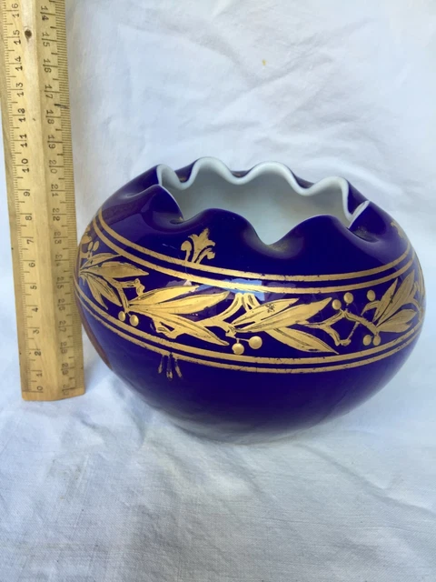 vase boule vide poche  opaline bleu de sevres or