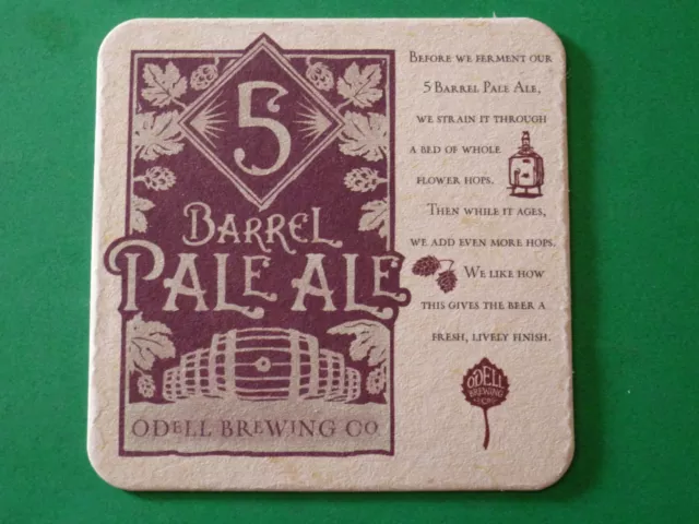 Beer Coaster Bar Mat ~ ~ ODELL Brewing 5 Barrel Pale Ale with Whole Flower Hops