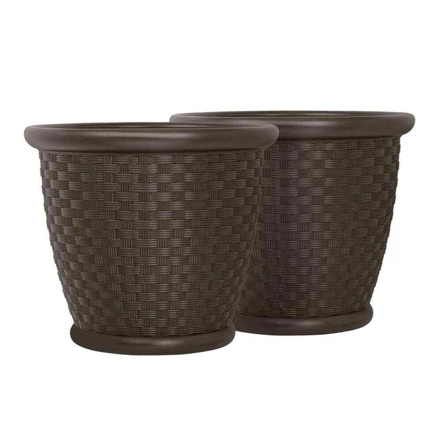 Planter Large Plant Garden Flower Pot Round Molded Resin Brown 22 Inch (2 Pack)
