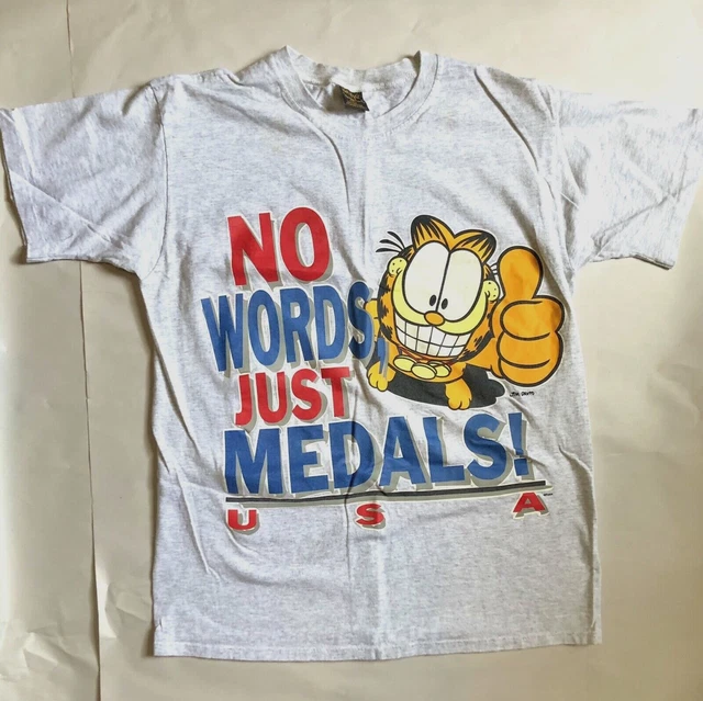 NOS 90s Garfield Team USA Winter Olympic Gold Medal Double-Sided T Shirt Vtg Lg