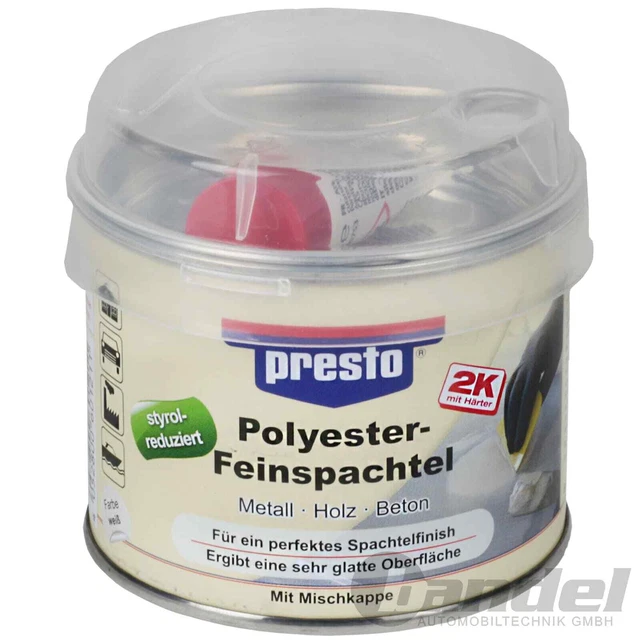 250g PRESTO SPATOLA POLIESTERE FINE 2K INDURENTE LEGNO ALTO ELASTICO METALLO CEMENTO