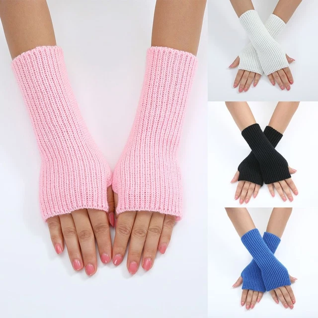 Guanti Maniche da Polso Lavori Lavorati a Maglia Colori Solidi Scalda Guanti Adulti Bambini