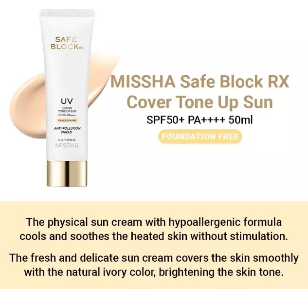 MISSHA Safe Block RX Cubierta Tone Up Sun 50 ml FPS 50+ PA++ K-Beauty 3