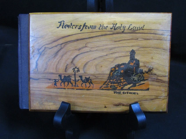 Vintage Flowers/Views From Holy Land Jerusalem Olive Wood Cover Book The Citadel