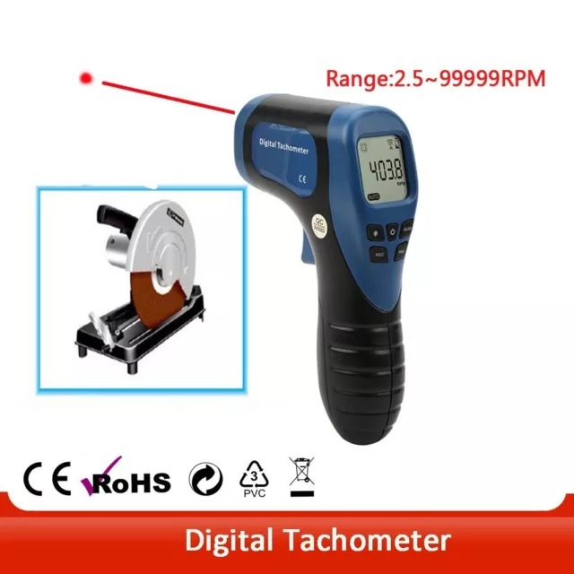 Digital Laser Photo Tachometer Gun Non-Contact RPM Tach Tester Meter Speed Gauge