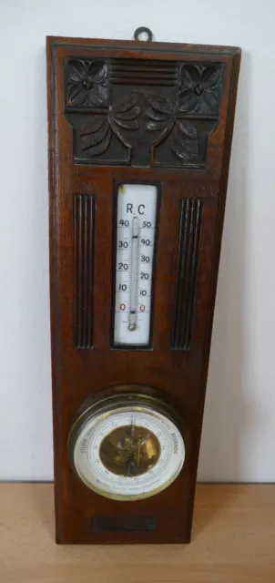um 1920 antike Wetterstation Barometer Holz geschnitzt