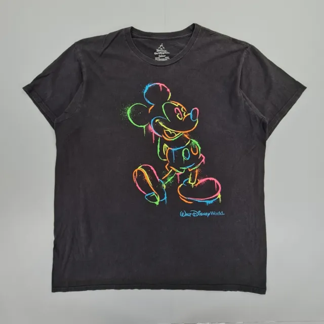 Disney Mens T Shirt Black XL Mickey Mouse Colourful Logo Disneyland Cotton Tee