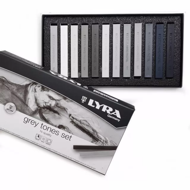 Lyra Grey Tones Set of 12 Fine Art Hard Pastels - 12 Assoted Grey Tones