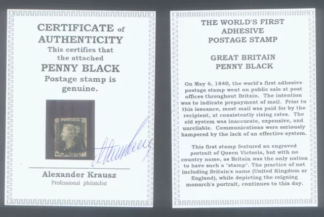 WORLD'S FIRST STAMP PENNY BLACK ENCASE with CERTIFICATE of AUTHENTICITY GENUINE