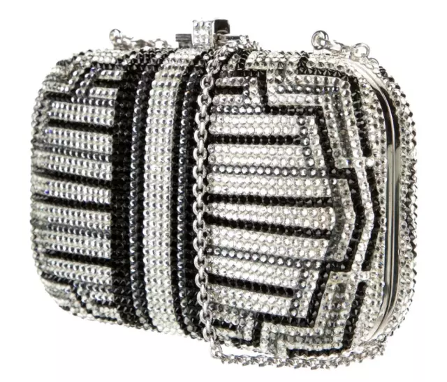 Judith Leiber Slide Lock Charleston Striped Evening Crystals Clutch Minaudiere