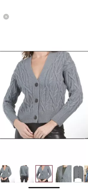 Vince Interlocking Cable Wool-Cashmere-Blend Cardigan in Light Slate XL 3