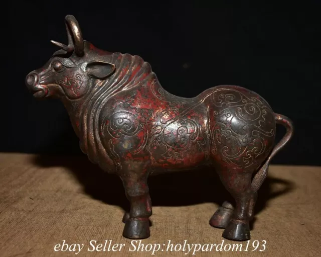 9.2” Old Chinese Bronze Fengshui 12 Zodiac Year Cattle Wealth Statue Sculpture