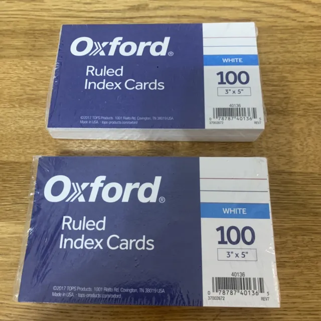 Oxford Essentials Ruled Index Cards 3 x 5 White 2 Packs of 100 New