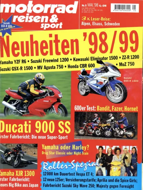 Motorrad Reisen & Sport 1998 5/98 Ducati 900SS Bandit Fazer Hornet XJR1300 Vespa