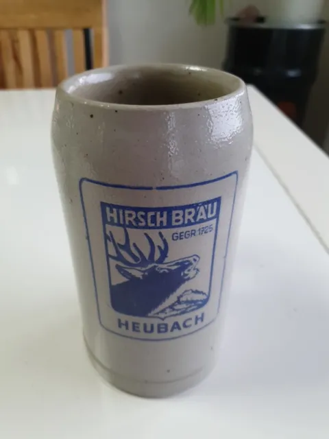 Alter Hirschbräu Heubach bei Gmünd 1 Liter Stein Bier Krug Masskrug Bierkrug