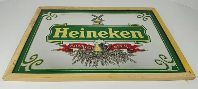 Vintage Heineken Beer Imported Mirror Sign Framed 19x14 Man Cave Distressed