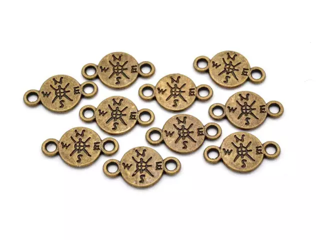 kleine Verbinder Kompass in antik bronzefarben 10er Set von Vintageparts