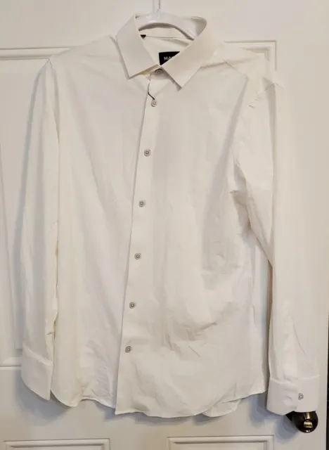 MACEOO Men's White Performance Tech Long Sleeve Dress Shirt  - Size 3 / MEDIUM