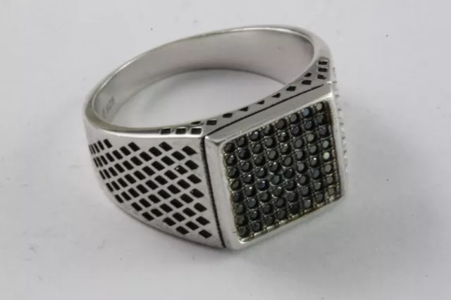 Bague pour Hommes Noir Zircon Pierre Chevalière en Argent 925 Véritable / 087