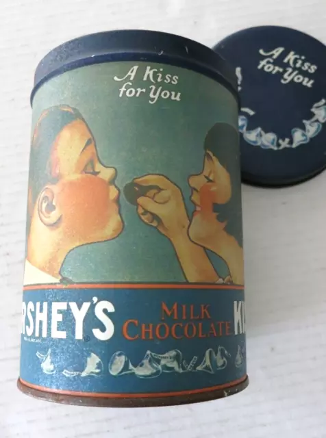 Vintage 1980 Hershey's Kisses Milk Chocolate Tin Can "A Kiss For You"