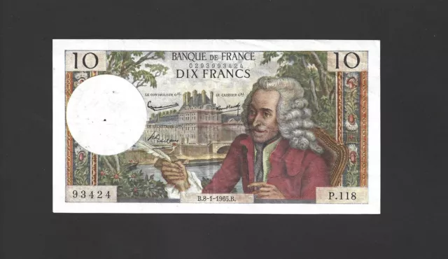 France Billet 10 FRANCS VOLTAIRE 8/1/1965 état  TTB