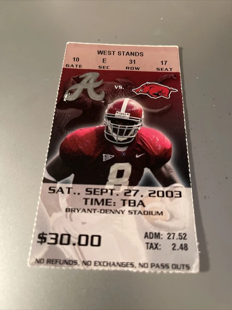 2003 Alabama vs Arkansas Football Ticket Stub - Roll Tide