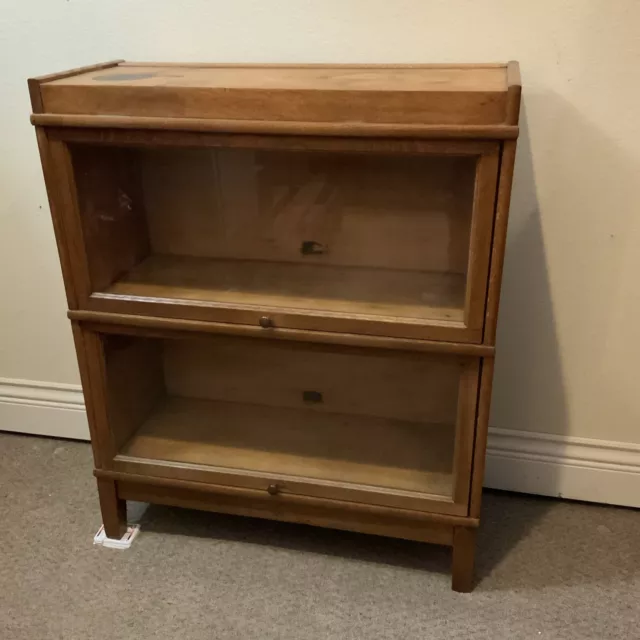 Vintage Antique 2 Shelf Oak Barrister Bookcase Stackable W/ Base And Top