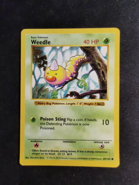 Weedle 69/102 Shadowless Base Set Pokemon Card Wizard Of The Coast