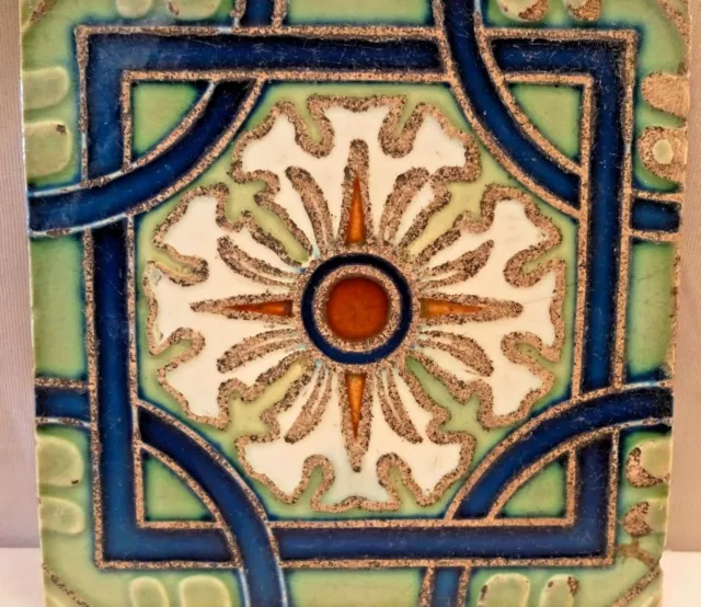 H S Tile Works Japan Vintage Geometric Design Ceramic Majolica Art Nouveau # 372 2