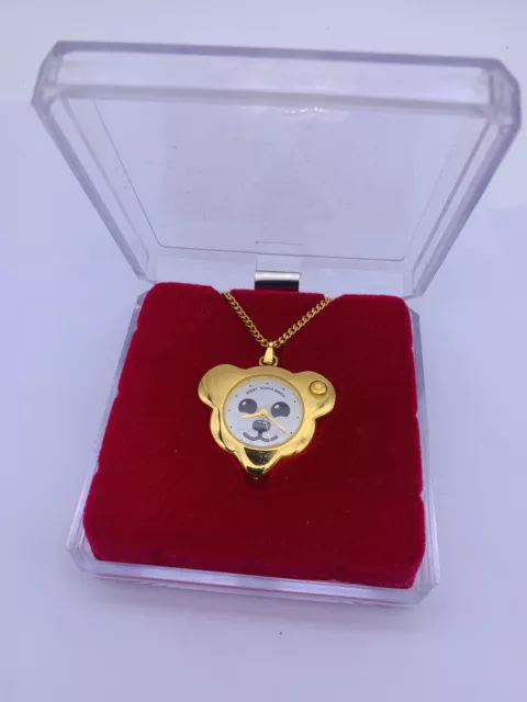 Reloj Steiff Oso de Peluche De Colección Años 90 Collar Colgante Enchapado en Oro En Caja