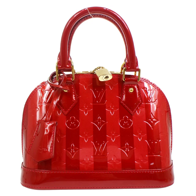 Louis Vuitton Alma Bb 2Way Hand Bag Vernis Rayures Pomme D'amour M91593 21624 Louis Vuitton Alma Bb 2Way Hand Bag Vernis Rayures Pomme D'amour M91593 21624