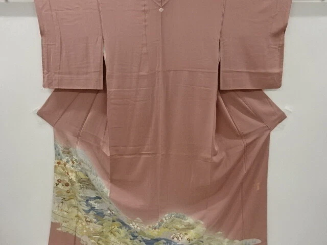 6311118: Japanese Kimono / Vintage Iro-Tomesode / Kinsai / Scenery Of Byodoin