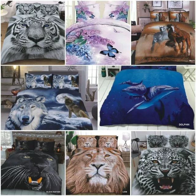 3D Duvet Cover Set Animal Bedding Quilt with Pillowcase Single Double King Sizes