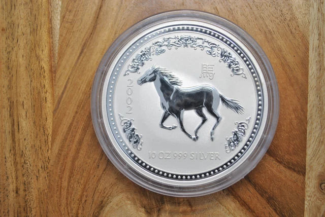 2002 Australia silver lunar year of the Horse 10 oz  GEM/BU