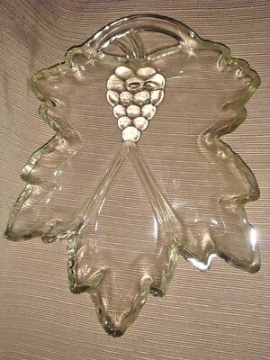 Very Old GLASS GRAPE LEAF Divided Relish Dish - A REAL CLASSIC