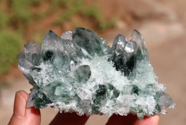 217.5g New Find Green Phantom Quartz Crystal Cluster Mineral Specimen Healing 3