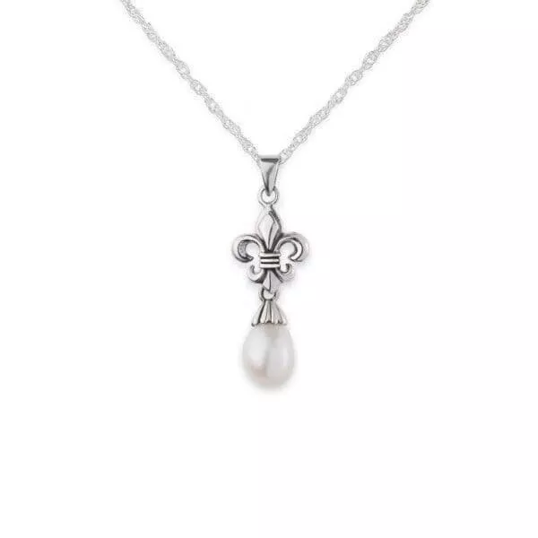 Fleur De Lys Ritterlilie Perle Anhänger 925er Silber Symbol Schmuck - NEU