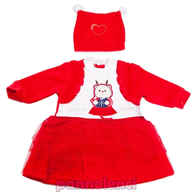 Completo Bambina neonata 3 pezzi vestito Babbo Natale cappello nuovo R-Y1515