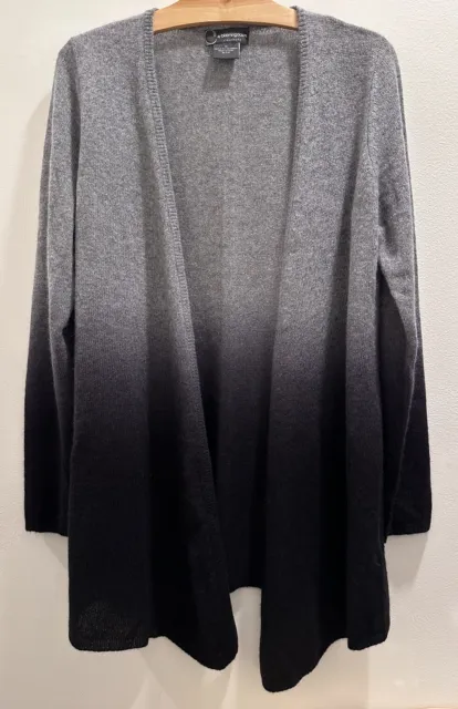 C By Bloomingdale’s 100% Cashmere 2ply Ombre Dip Grey Black Cardigan  Size XS