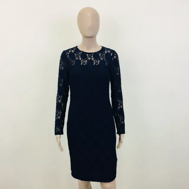 RRP $129 Zara Bleu Foncé Manches Longues Crochet Robe Soirée TAILLE S