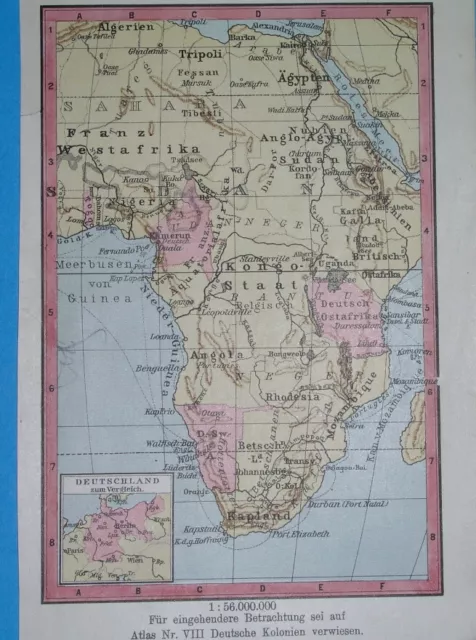 1886 Original Map Africa Cameroon Namibia Togo Tanzania Burundi German Colonies