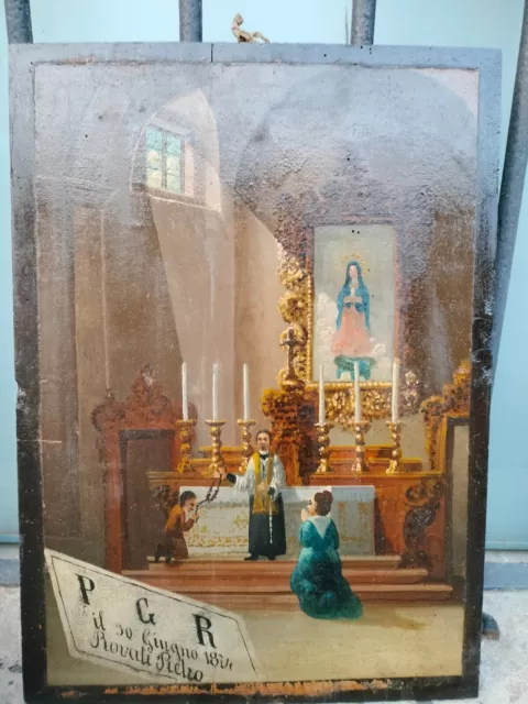 Ex voto olio su tavola datato 1874 oil on panel XIX 19th century