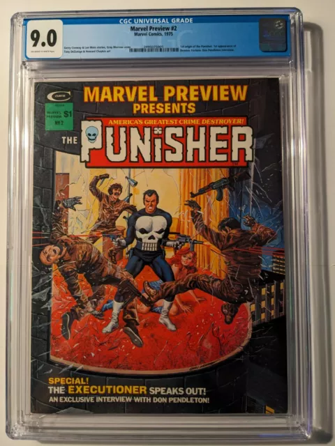 Marvel Preview #2 CGC 9.0 1st Origin The Punisher 1st app Dominic Fortune 1975