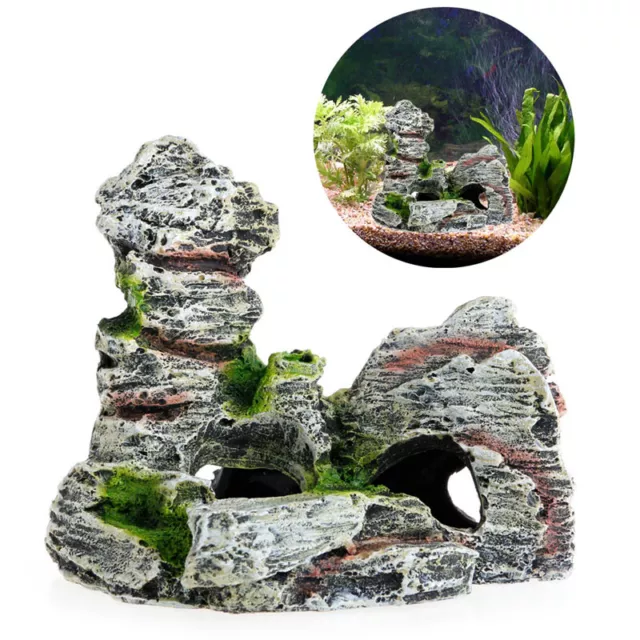 Aquarium Mountain View Stone Ornament Rock Cave Fish for Landscape Resin De